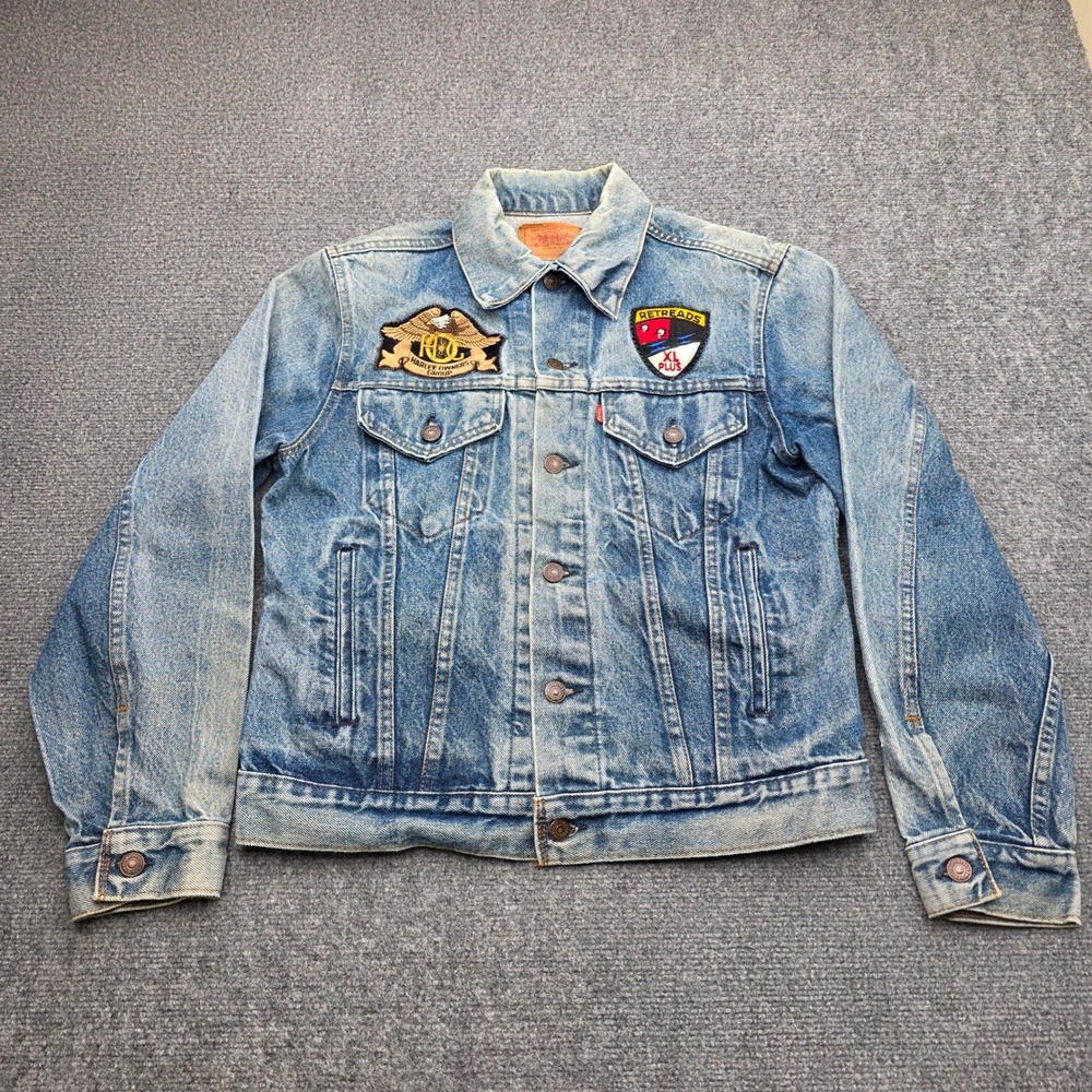 Vintage 1984 Levis 70506 Denim Trucker Jacket 40 USA Harley Biker Patch HOG - Picture 2 of 9
